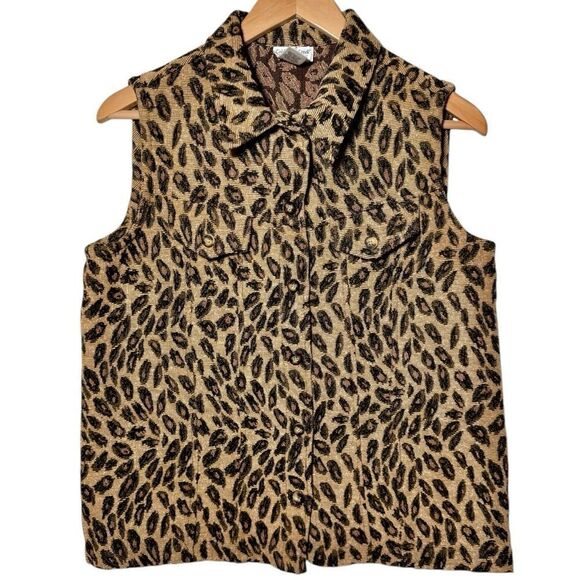 Vintage Coldwater Creek Leopard Cheetah Peacock Button Up Best Women’s Small - Picture 1 of 3